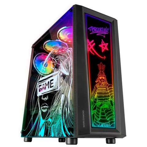Caja Atx Semitorre Gaming Mars Gaming Mc-art Black Lateral Y Frontal Personalizable Con Iluminacion Rgb Sin Fuente De Aliment