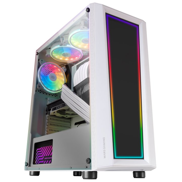 Caja Atx Semitorre Gaming Mars Gaming Mc-art White Lateral Y Frontal Personalizable Con Iluminacion Rgb Sin Fuente De Aliment