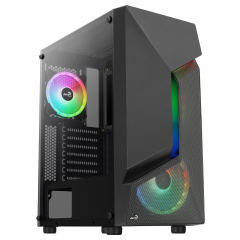 Caja Atx Semitorre Gaming Aerocool Scape Black V3 Frontal Con Linea Argb Incluye 3 Ventiladores Argb 2x140mm 1x120mm Trasero 
