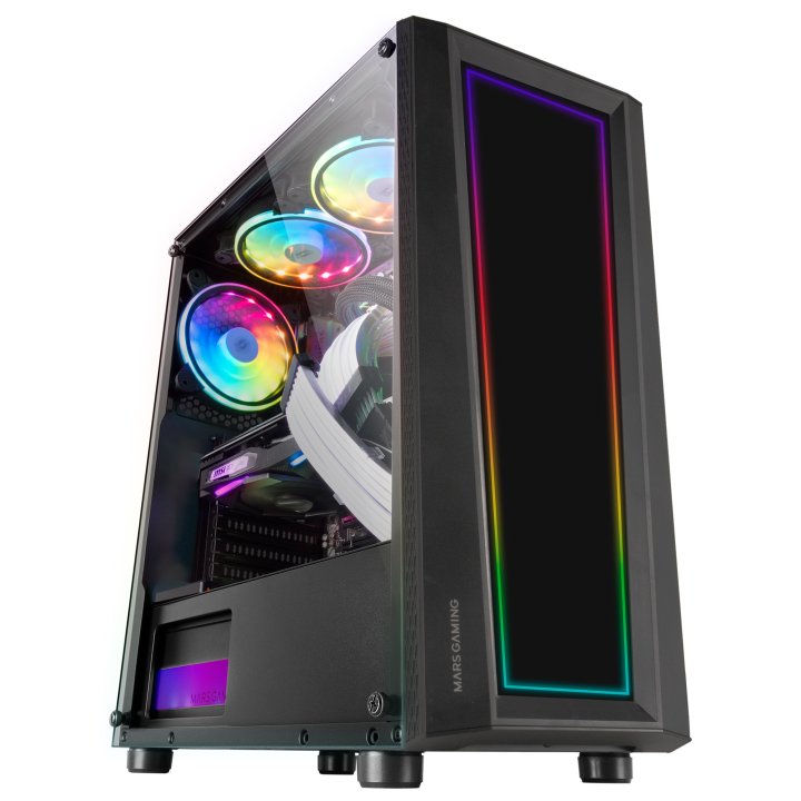 Caja Atx Semitorre Gaming Mars Gaming Mc-art Black Lateral Y Frontal Personalizable Con Iluminacion Rgb Sin Fuente De Aliment