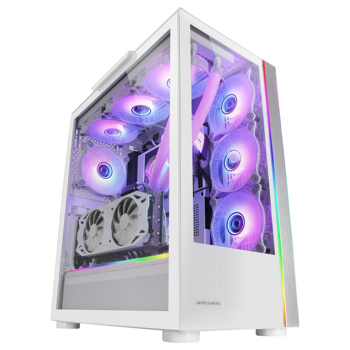 Caja E-atx Torre Gaming Mars Gaming Mc-ultra White Doble Linea Argb Frontal Y Lateral De Cristal Templado Sin Fuente De Alime