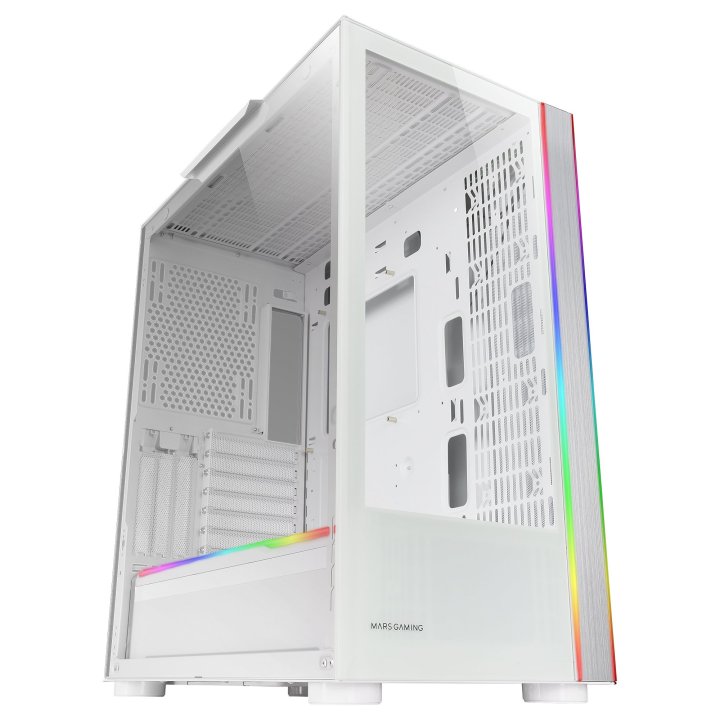 Caja E-atx Torre Gaming Mars Gaming Mc-ultra White Doble Linea Argb Frontal Y Lateral De Cristal Templado Sin Fuente De Alime