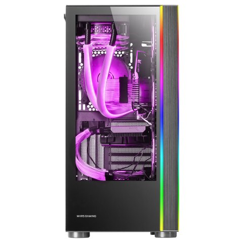 Caja E-atx Torre Gaming Mars Gaming Mc-ultra Black Doble Linea Argb Frontal Y Lateral De Cristal Templado Sin Fuente De Alime