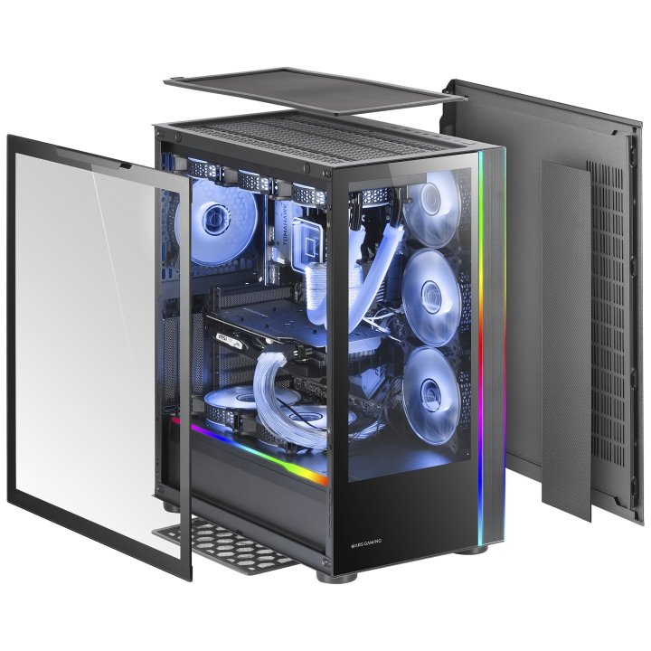 Caja E-atx Torre Gaming Mars Gaming Mc-ultra Black Doble Linea Argb Frontal Y Lateral De Cristal Templado Sin Fuente De Alime