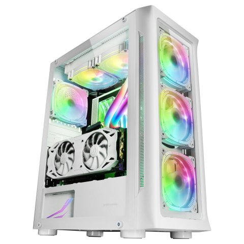 Caja E-atx Torre Gaming Mars Gaming Mc-neo White Premium 4 Ventiladores Argb Frontal Y Lateral De Cristal Templado Sin Fuente