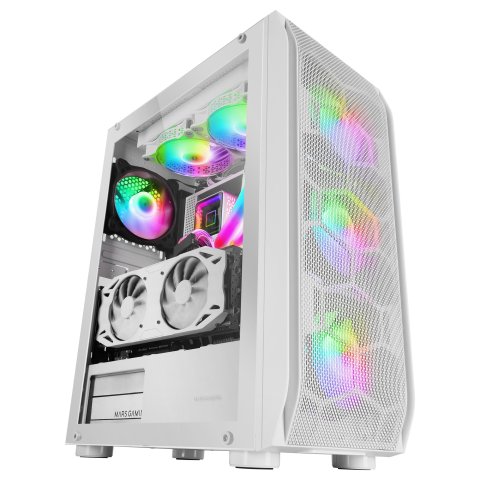 Caja E-atx Torre Gaming Mars Gaming Mc-kx Xxl White Lateral Cristal Templado Frontal Mesh Incluye 5 Ventiladores Argb Sin Fue