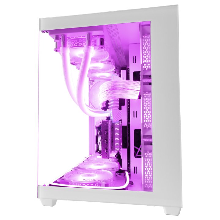 Caja E-atx Torre Gaming Mars Gaming Mcv4 White Xxl Premium Custom Doble Ventana De Cristal Templado Continuo Sin Fuente De Al