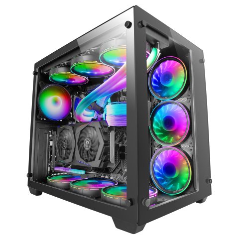 Caja E-atx Torre Gaming Mars Gaming Mcv3 Black Xxl Premium Custom Doble Ventana De Cristal Templado Sin Fuente De Alimentacio