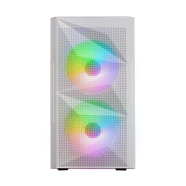 Caja Microatx Gaming Mars Gaming Mc-me White Frontal Mesh Con 2 Ventiladores Frgb 120mm Lateral De Cristal Templado Sin Fuent