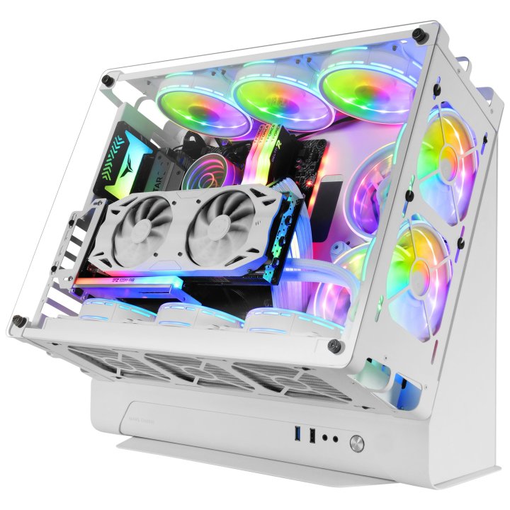 Caja Microatx Gaming Mars Gaming Mcb White Diseño Custom Premium Sistema Modular Sin Fuente De Alimentacion