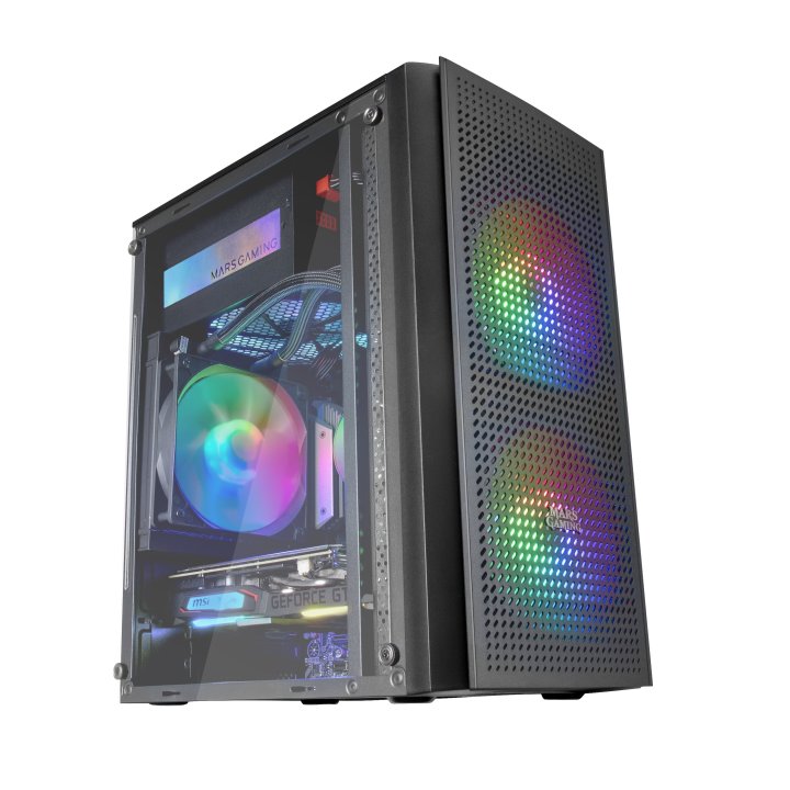 Caja Microatx Gaming Mars Gaming Mc300 Black Frontal Mesh 3xventiladores 120mm Rgb Lateral De Cristal Templado Sin Fuente De 