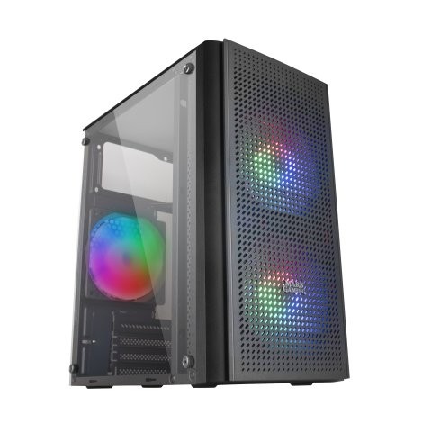 Caja Microatx Gaming Mars Gaming Mc300 Black Frontal Mesh 3xventiladores 120mm Rgb Lateral De Cristal Templado Sin Fuente De 