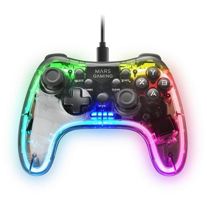 Gamepad Mars Gaming Conexion Usb-a   Usb-c Multiplataforma 20 Botones Rgb Neon Vibración Haptica Dual