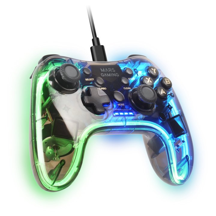 Gamepad Mars Gaming Conexion Usb-a   Usb-c Multiplataforma 20 Botones Rgb Neon Vibración Haptica Dual