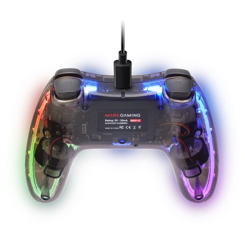 Gamepad Mars Gaming Conexion Usb-a   Usb-c Multiplataforma 20 Botones Rgb Neon Vibración Haptica Dual