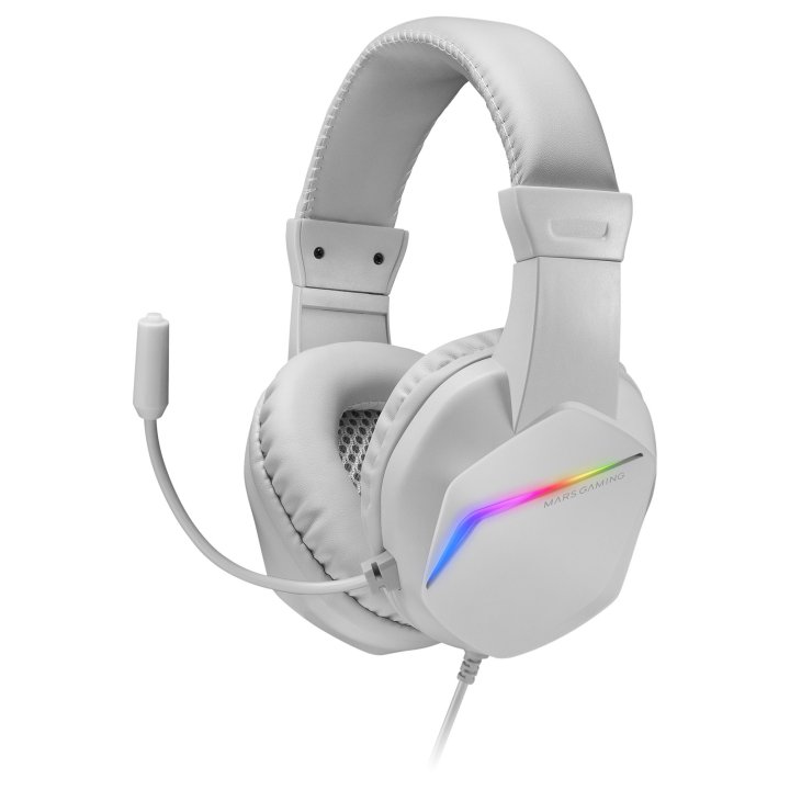 Headset Mars Gaming Mh122 White Ultra Ligeros 184g Drivers De Neodimo 50mm Microfono Flexible Jack 3.5mm Simple Y Doble Ilumi