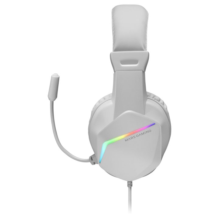 Headset Mars Gaming Mh122 White Ultra Ligeros 184g Drivers De Neodimo 50mm Microfono Flexible Jack 3.5mm Simple Y Doble Ilumi