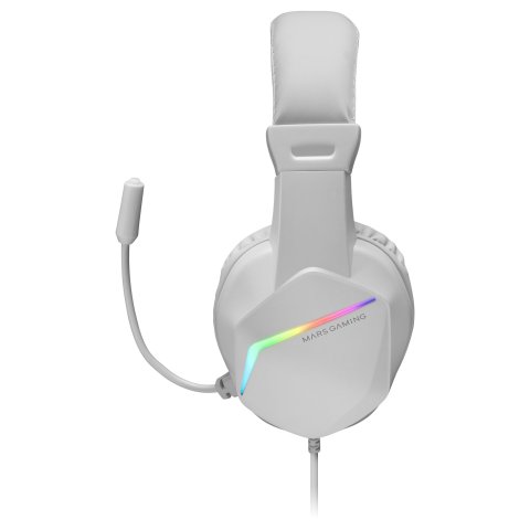 Headset Mars Gaming Mh122 White Ultra Ligeros 184g Drivers De Neodimo 50mm Microfono Flexible Jack 3.5mm Simple Y Doble Ilumi