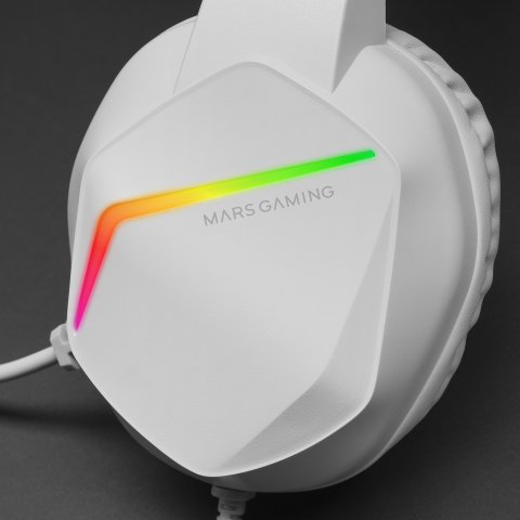Headset Mars Gaming Mh122 White Ultra Ligeros 184g Drivers De Neodimo 50mm Microfono Flexible Jack 3.5mm Simple Y Doble Ilumi