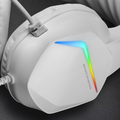 Headset Mars Gaming Mh122 White Ultra Ligeros 184g Drivers De Neodimo 50mm Microfono Flexible Jack 3.5mm Simple Y Doble Ilumi