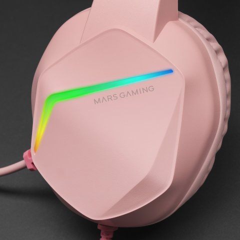 Headset Mars Gaming Mh122 Pink Ultra Ligeros 184g Drivers De Neodimo 50mm Microfono Flexible Jack 3.5mm Simple Y Doble Ilumin