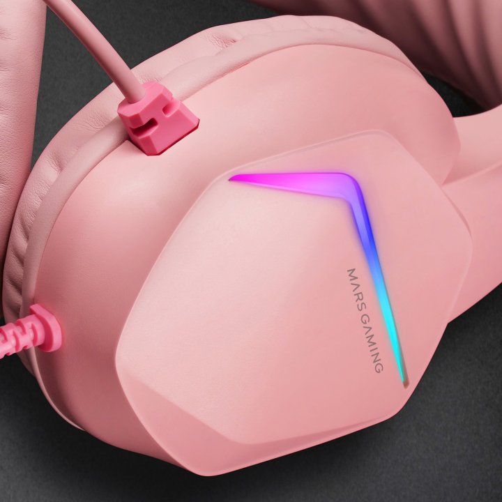 Headset Mars Gaming Mh122 Pink Ultra Ligeros 184g Drivers De Neodimo 50mm Microfono Flexible Jack 3.5mm Simple Y Doble Ilumin