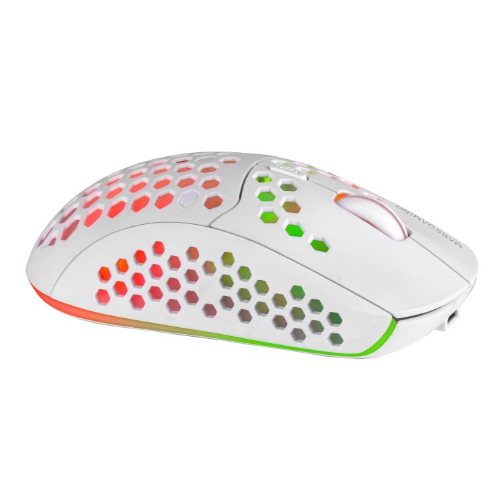 Mouse Mars Gaming Wireless Rgb Mmw3 White Usb 2.4g Bateria Recargable 3200dpi Ultraligero Hive Iluminacion Rgb Flow