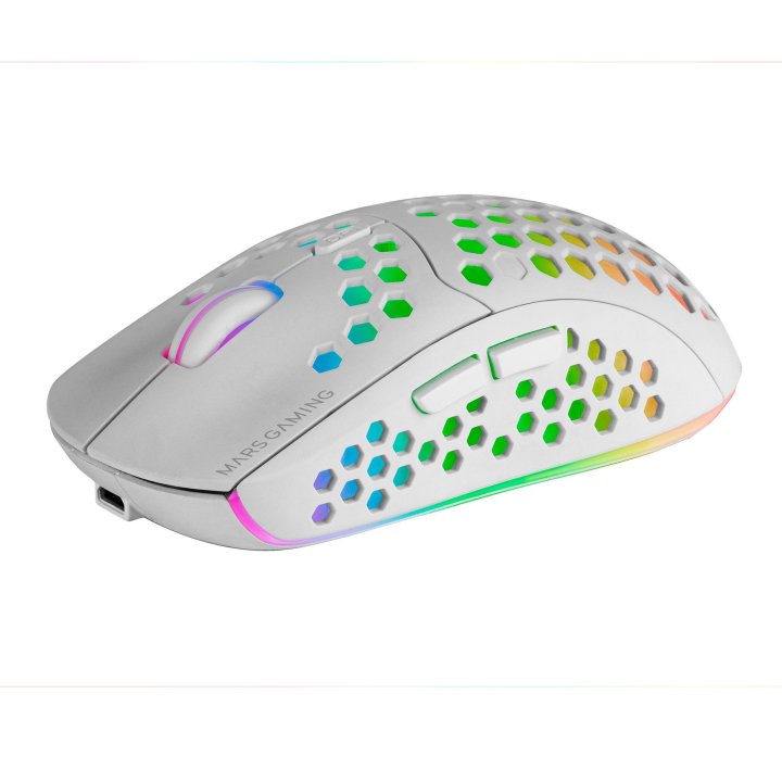 Mouse Mars Gaming Wireless Rgb Mmw3 White Usb 2.4g Bateria Recargable 3200dpi Ultraligero Hive Iluminacion Rgb Flow