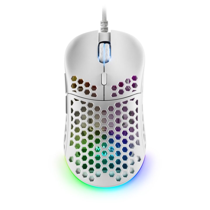 Mouse Mars Gaming Rgb Mm55w Dise¾o Hive White 12800dpi A825pro Switch Huano Superficie Perforada Iluminacion Rgb Chroma Peso 