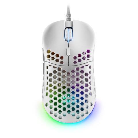 Mouse Mars Gaming Rgb Mm55w Dise¾o Hive White 12800dpi A825pro Switch Huano Superficie Perforada Iluminacion Rgb Chroma Peso 