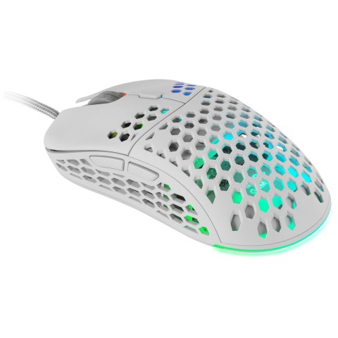 Mouse Mars Gaming Rgb Mm55w Dise¾o Hive White 12800dpi A825pro Switch Huano Superficie Perforada Iluminacion Rgb Chroma Peso 