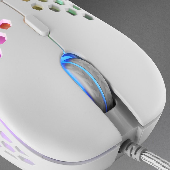 Mouse Mars Gaming Rgb Mm55w Dise¾o Hive White 12800dpi A825pro Switch Huano Superficie Perforada Iluminacion Rgb Chroma Peso 