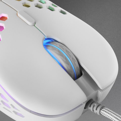Mouse Mars Gaming Rgb Mm55w Dise¾o Hive White 12800dpi A825pro Switch Huano Superficie Perforada Iluminacion Rgb Chroma Peso 