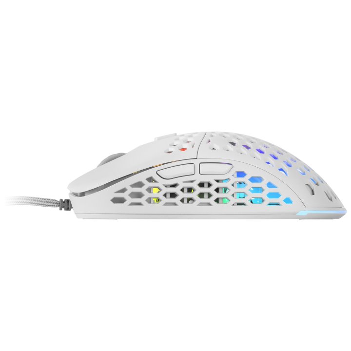 Mouse Mars Gaming Rgb Mm55w Dise¾o Hive White 12800dpi A825pro Switch Huano Superficie Perforada Iluminacion Rgb Chroma Peso 