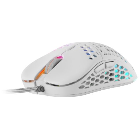 Mouse Mars Gaming Rgb Mm55w Dise¾o Hive White 12800dpi A825pro Switch Huano Superficie Perforada Iluminacion Rgb Chroma Peso 
