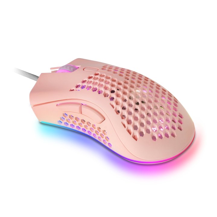 Mouse Mars Gaming Rgb Mmex Dise¾o Hive Pink 32kdpi Pixart 3389pro Switch Superficie Perforada Iluminacion Rgb Chroma