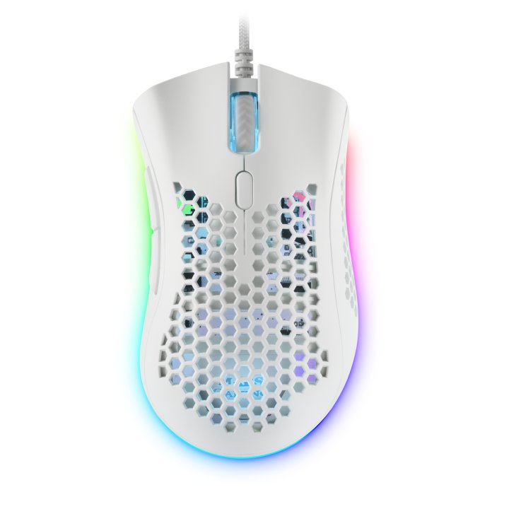 Mouse Mars Gaming Rgb Mmex Dise¾o Hive White 32kdpi Pixart 3389pro Switch Superficie Perforada Iluminacion Rgb Chroma