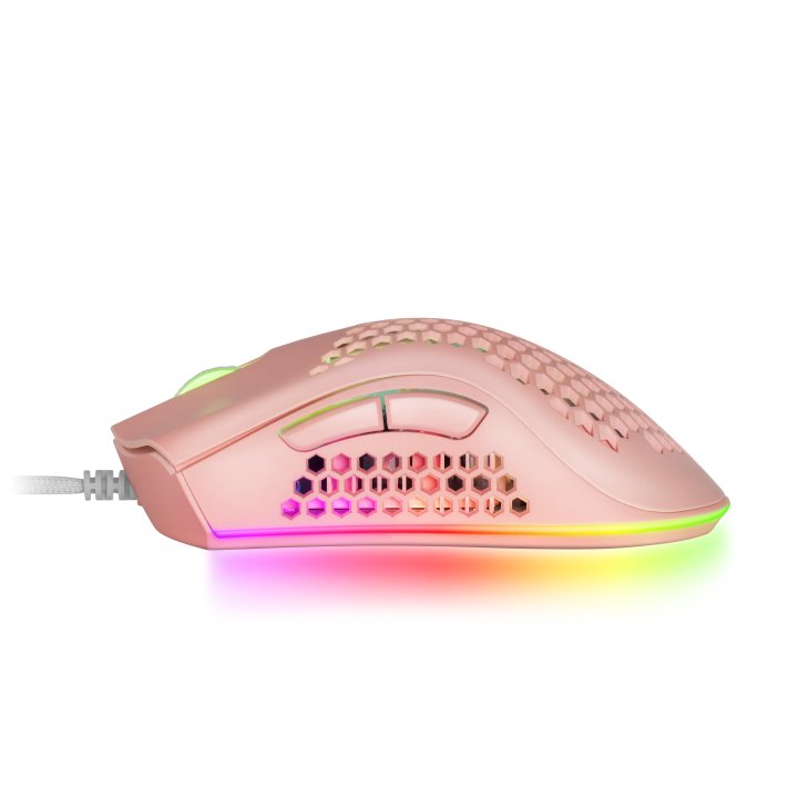 Mouse Mars Gaming Rgb Mmex Dise¾o Hive Pink 32kdpi Pixart 3389pro Switch Superficie Perforada Iluminacion Rgb Chroma