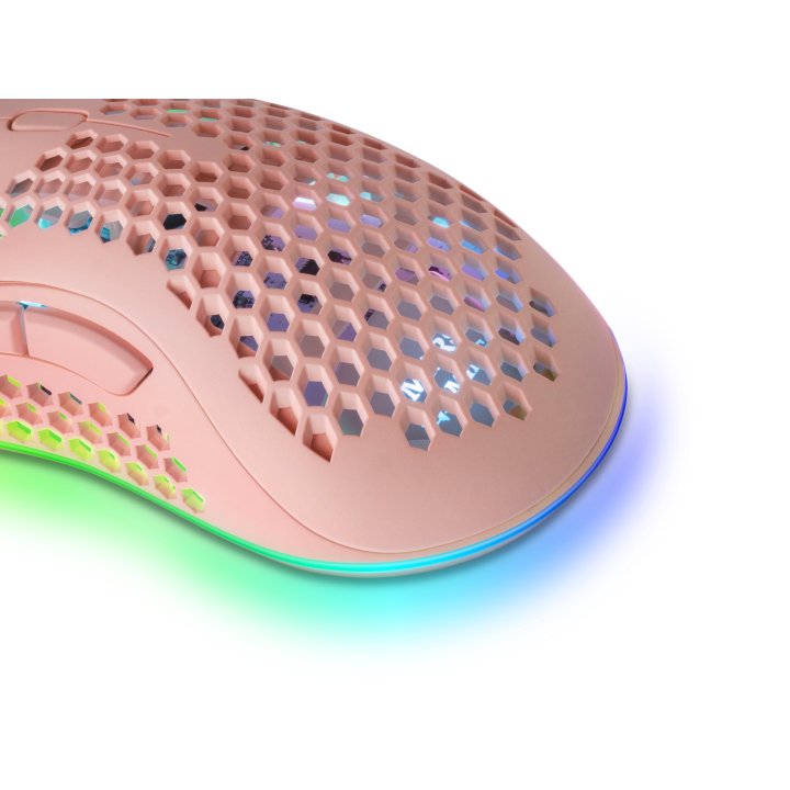 Mouse Mars Gaming Rgb Mmex Dise¾o Hive Pink 32kdpi Pixart 3389pro Switch Superficie Perforada Iluminacion Rgb Chroma