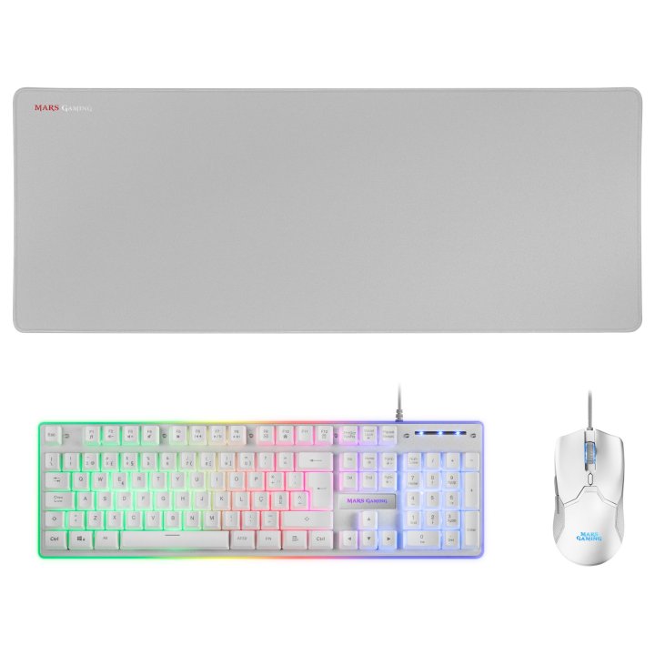 Pack Teclado Mouse Y Alfombrilla Mars Gaming Mcpx Portugues White Telcado Hibrido Hmech Mouse Ultra Ligero 10k Y Alfombrilla 