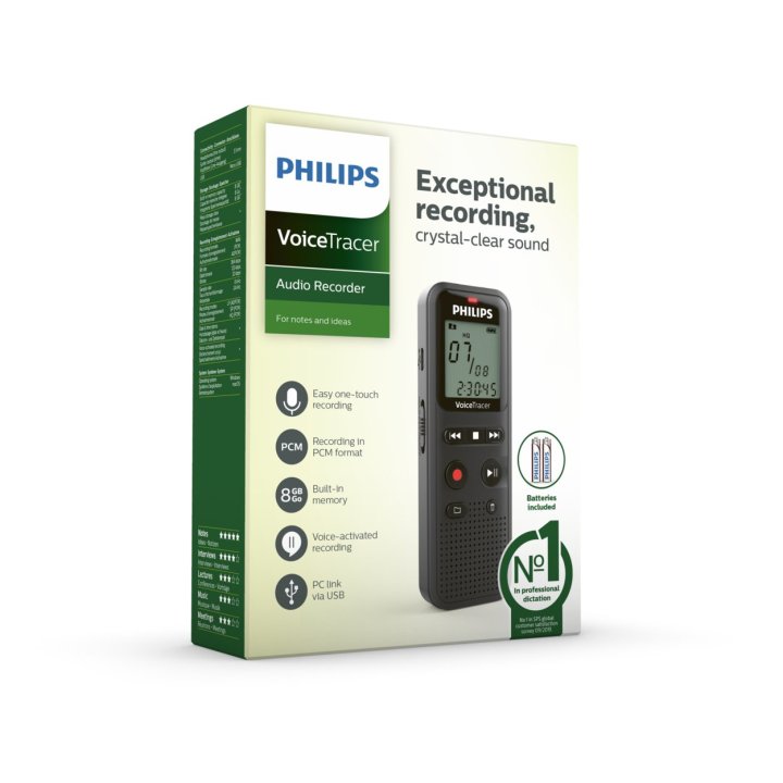 Grabadora De Voz Philips Dvt1160 Voice Tracer 8khz 8gb Color Negro