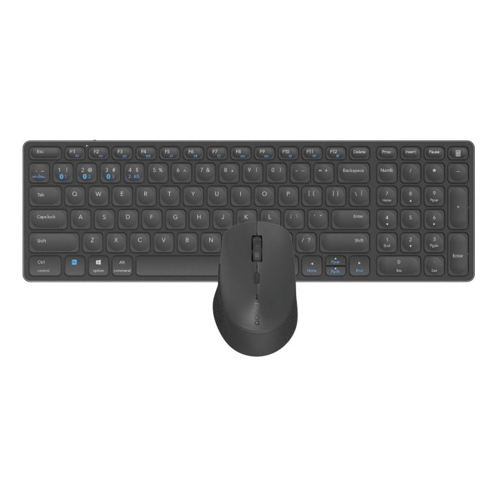 Pack Teclado Y Mouse Rapoo Wireless Y Bluetooth 9700m 2,4ghz Bt 4.0 Bt 5.0 Ultradelgado 1600 Dpi Bateria Gris Oscuro Multi Mo