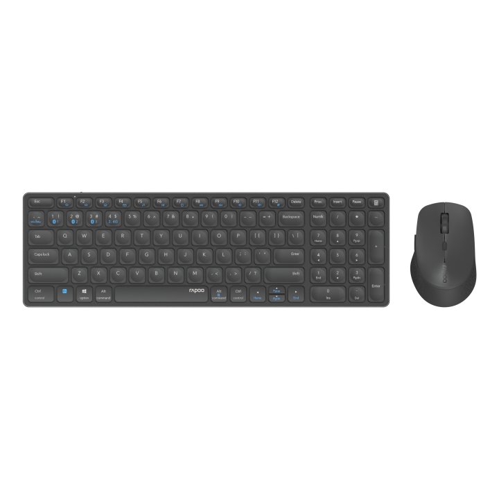 Pack Teclado Y Mouse Rapoo Wireless Y Bluetooth 9700m 2,4ghz Bt 4.0 Bt 5.0 Ultradelgado 1600 Dpi Bateria Gris Oscuro Multi Mo