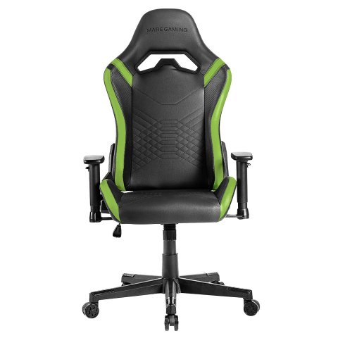 Silla Gamer Mars Gaming Mgcprobg Negra Con Detalle Verdes Brazos Regulables En Altura Reclinable 135º Cojines Ergonomicos Sof