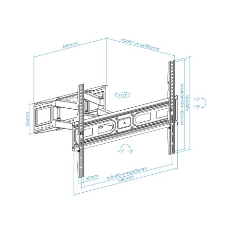 Soporte De Pared Orientable Tooq Lp7866tn-b Para Pantalla 37"- 80" Doble Brazo Dual Con Giro E Inclinacion Max 35kg Vesa 100x