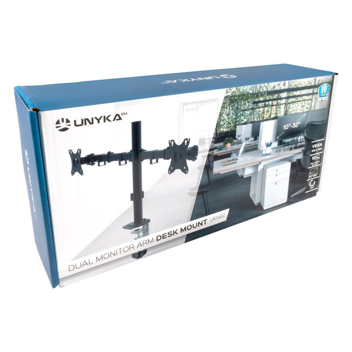 Soporte De Mesa Unyka Uk710102 2 Cabezales Ajustable Y Giratorio 10-32" Max. 10kg Vesa Max. 100x100 Mm