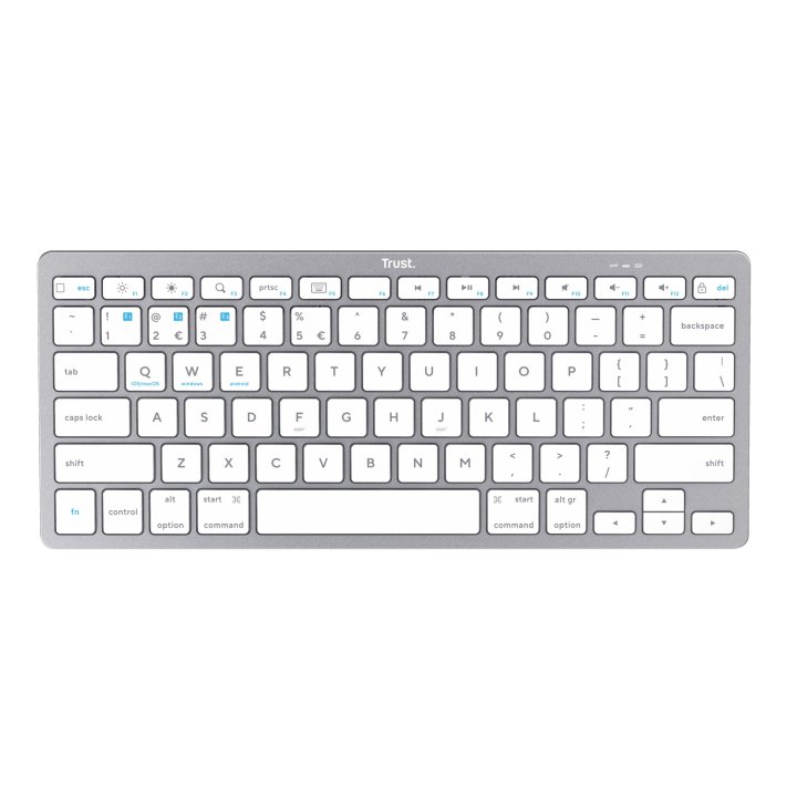 Teclado Trust Basics Bluetooth Ultrafino Para Pc, Tableta Y Smartphone Color Blanco plata 24654