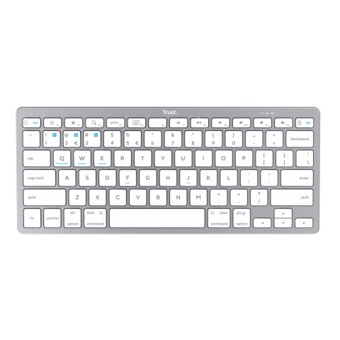Teclado Trust Basics Bluetooth Ultrafino Para Pc, Tableta Y Smartphone Color Blanco plata 24654