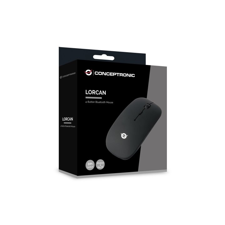 Mouse Conceptronic Bluetooth Lorcan01 4 Botones 1600dpi Color Negro