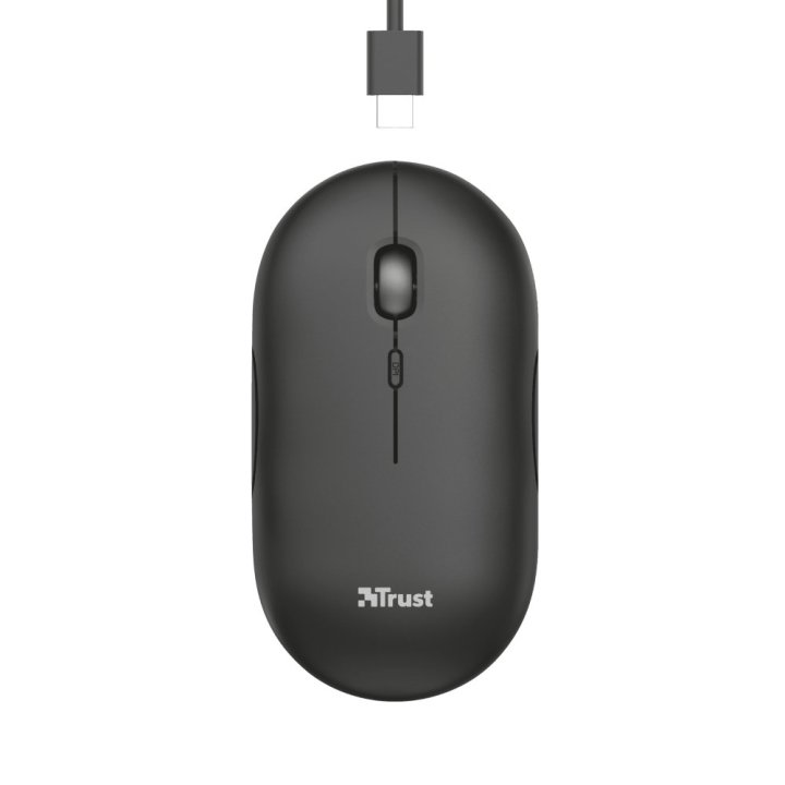 Mouse Trust Wireless Puck Recargable- Ultrafino - Botones Silenciosos- 800 1200 1600dpi - Receptor Micro Usb Color Negro 2405